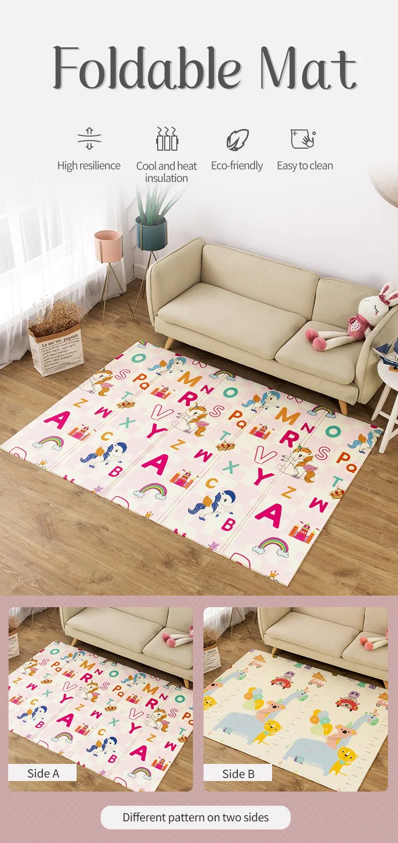 Ecofriendly Waterproof Fabric Based XPE Foam Baby Folding Play Activity Floor Mat